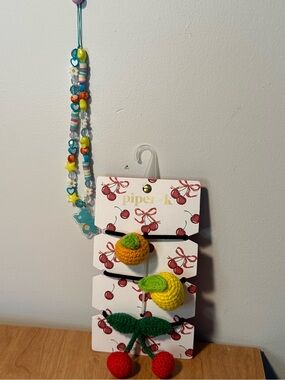 Piper K Crochet Fruit Hair Elastics and Care Bears phone charm